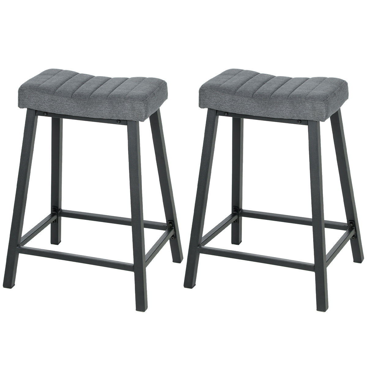 Velvet Counter Stools with Curved Saddle Seat and Footrest, Set of 2, Grey