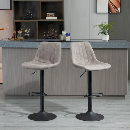 HOMCOM Adjustable Swivel Bar Stools Set of 2, Upholstered Grey Leathaire with Backrest