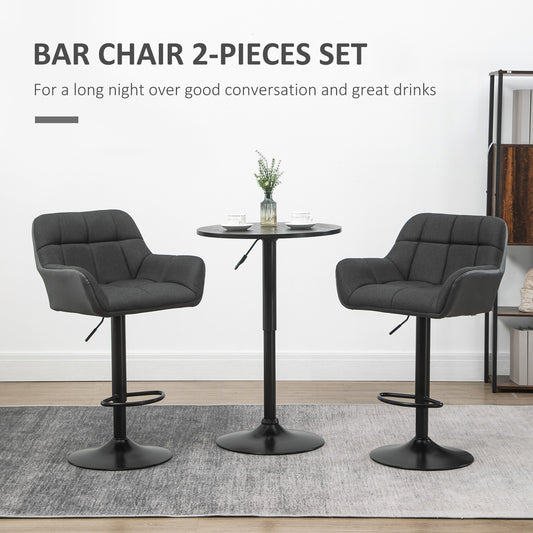HOMCOM Adjustable Swivel Bar Stools Set of 2, Tufted Fabric, Armrests, Footrest