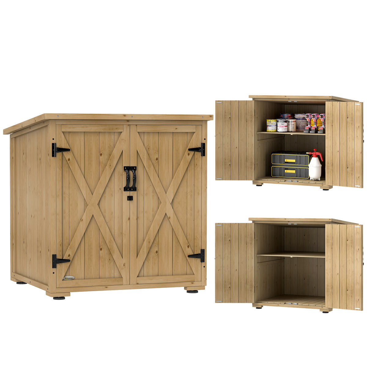 Wooden Outdoor Storage Cabinet, Garden Shed Potting Shed with Shelf and Double Doors