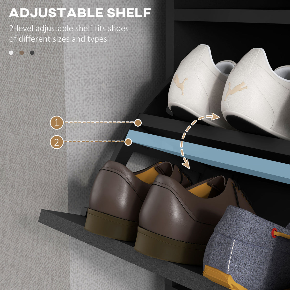 Modern Shoe Cabinet with 2 Flip Doors and Drawer – 30"W x 43"H