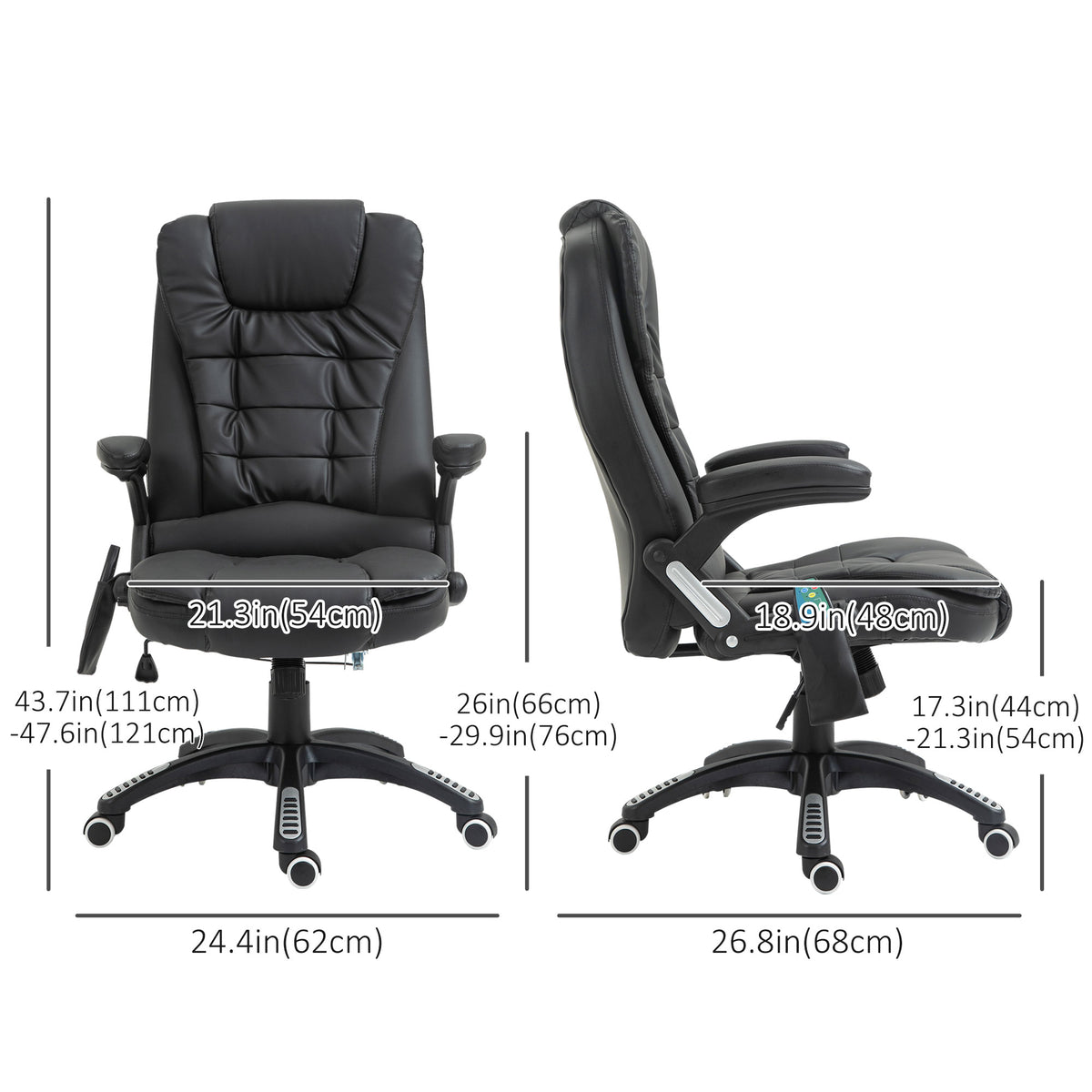 Executive Heated Massage Office Chair, High Back Reclining Faux Leather Vibrating Swivel Chair, Black