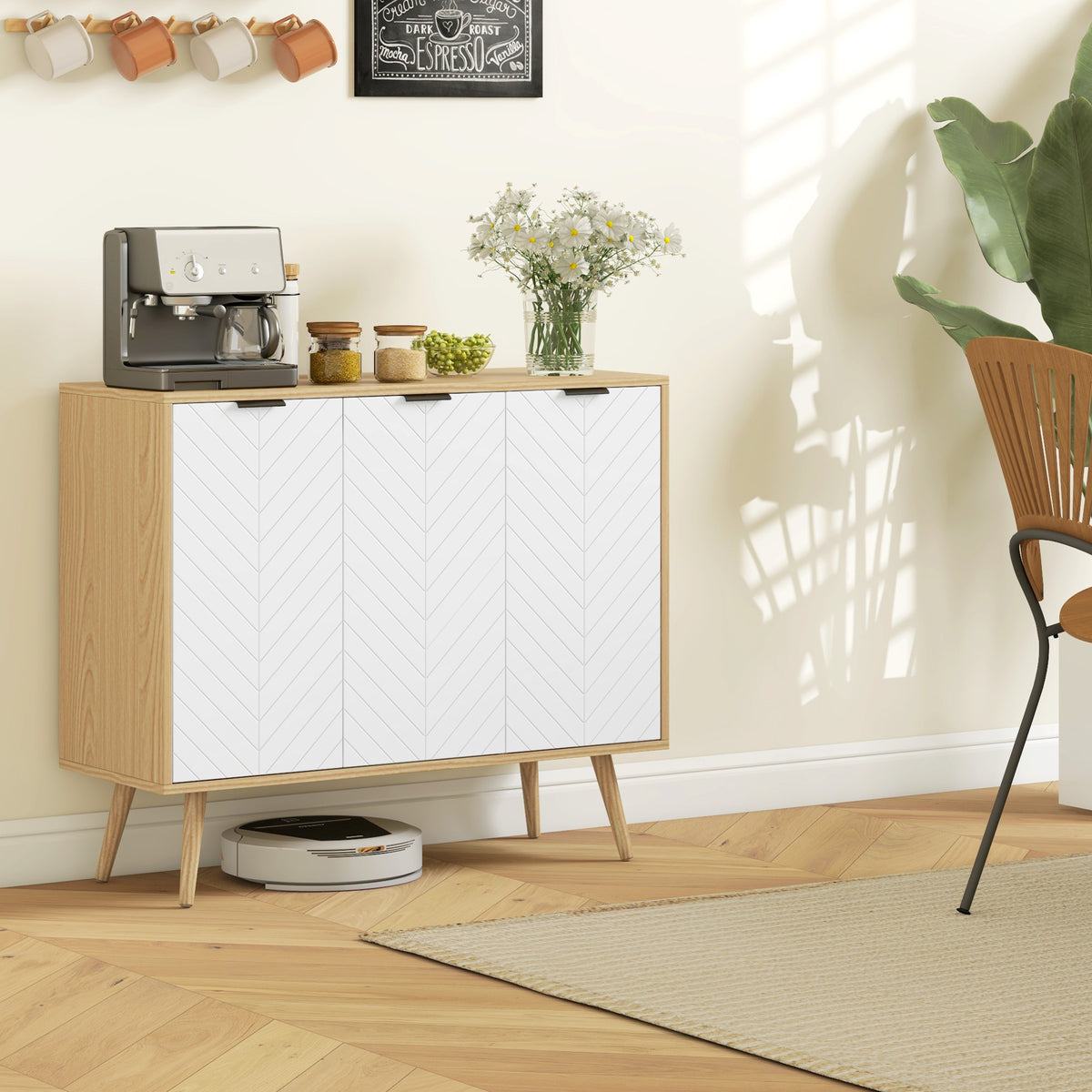 Modern Sideboard and Buffet with Adjustable Shelves and 3 Doors – 36"W x 31"H