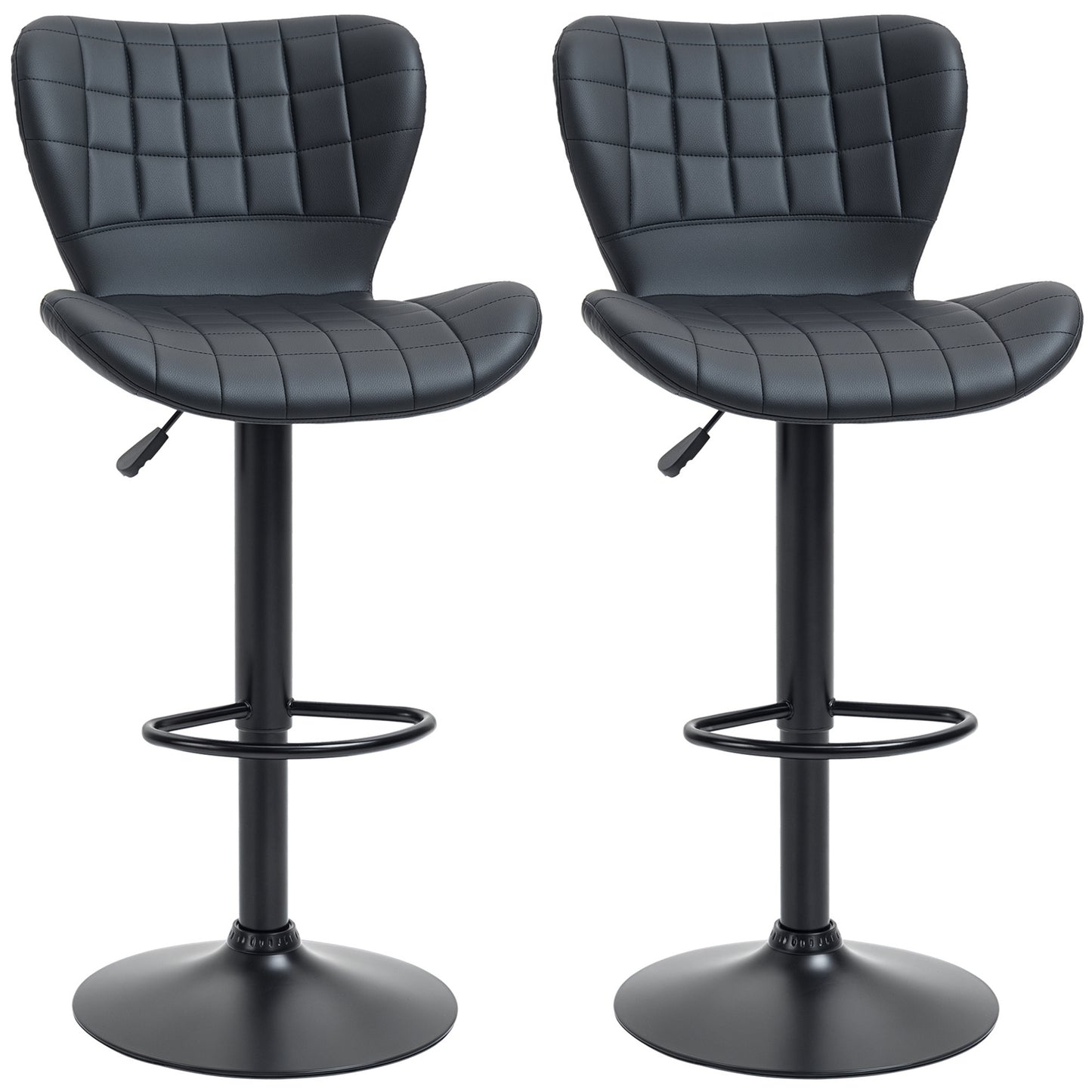 HOMCOM Adjustable Swivel PU Leather Bar Stools Set of 2 with Backrest & Footrest, Black