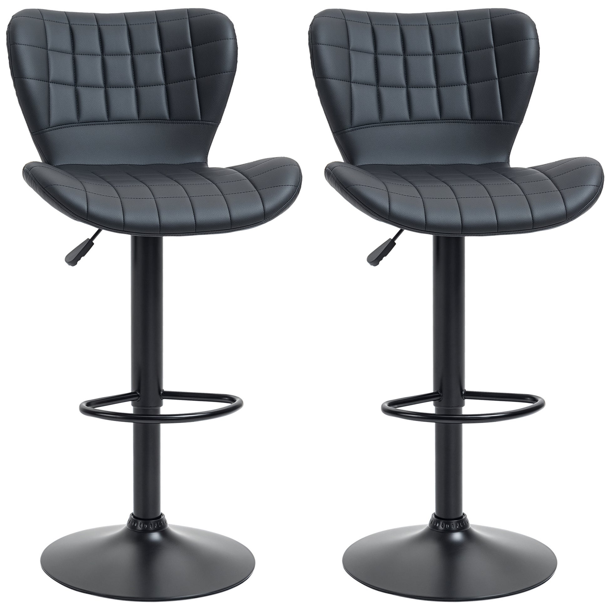 HOMCOM Adjustable Swivel PU Leather Bar Stools Set of 2 with Backrest & Footrest, Black