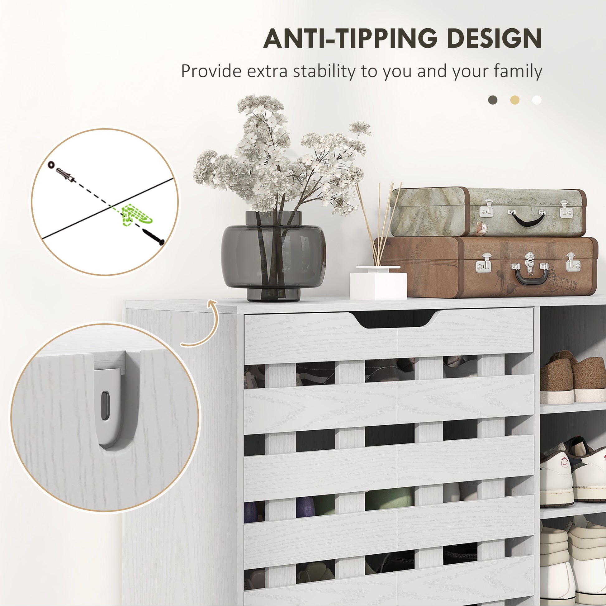 HOMCOM White 5-Tier Shoe Cabinet Organizer: Double Door & Open Shelves