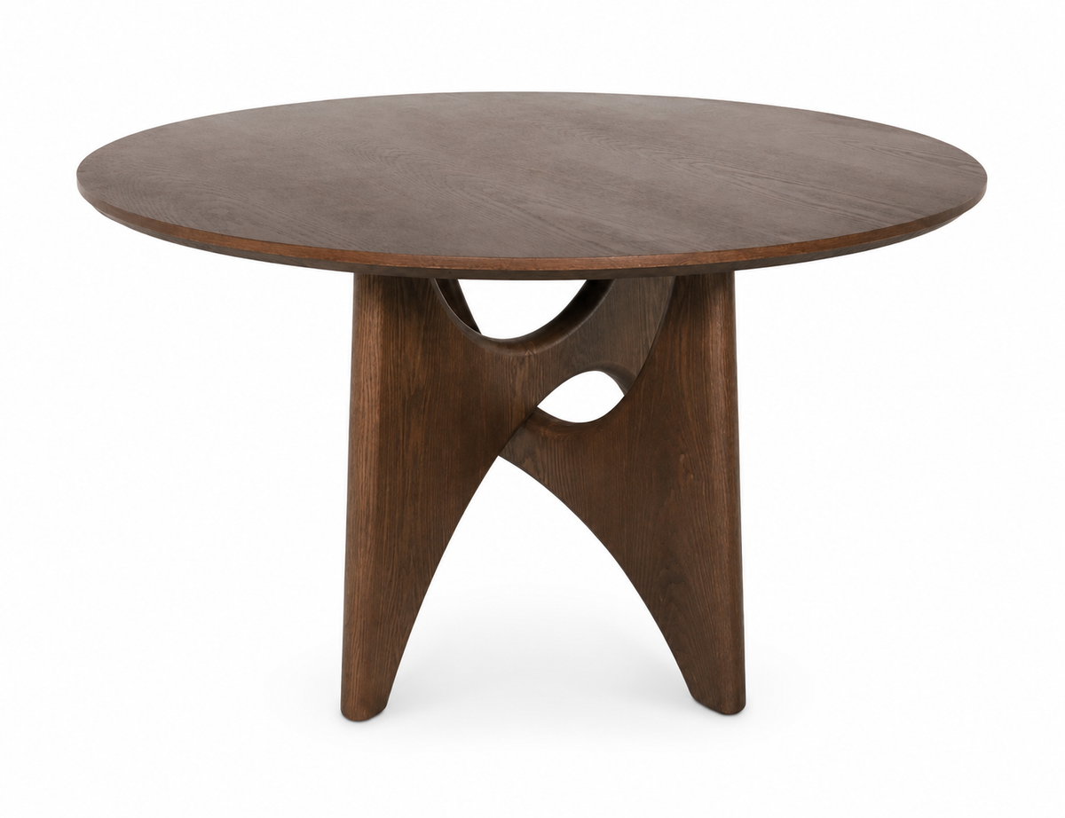 Round Sculptural Pedestal Dining Table – Walnut