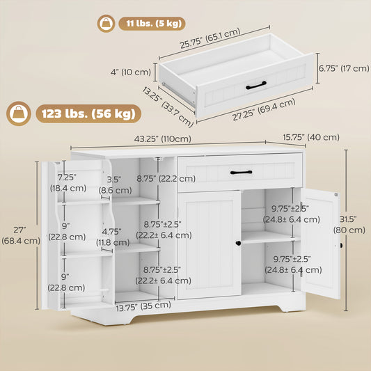 Modern Kitchen Storage Cabinet with Drawer – 43"W x 31"H