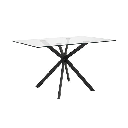 Rectangular Glass Dining Set, Black X-Base