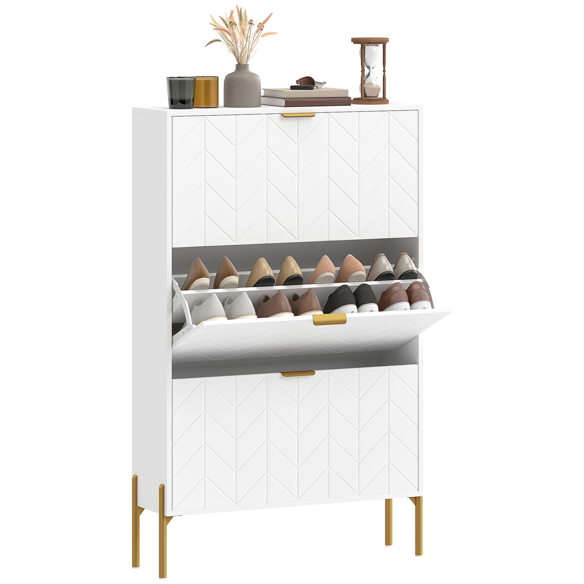 Shoe Cabinet with 3 Flip Drawers – 31"W x 50"H
