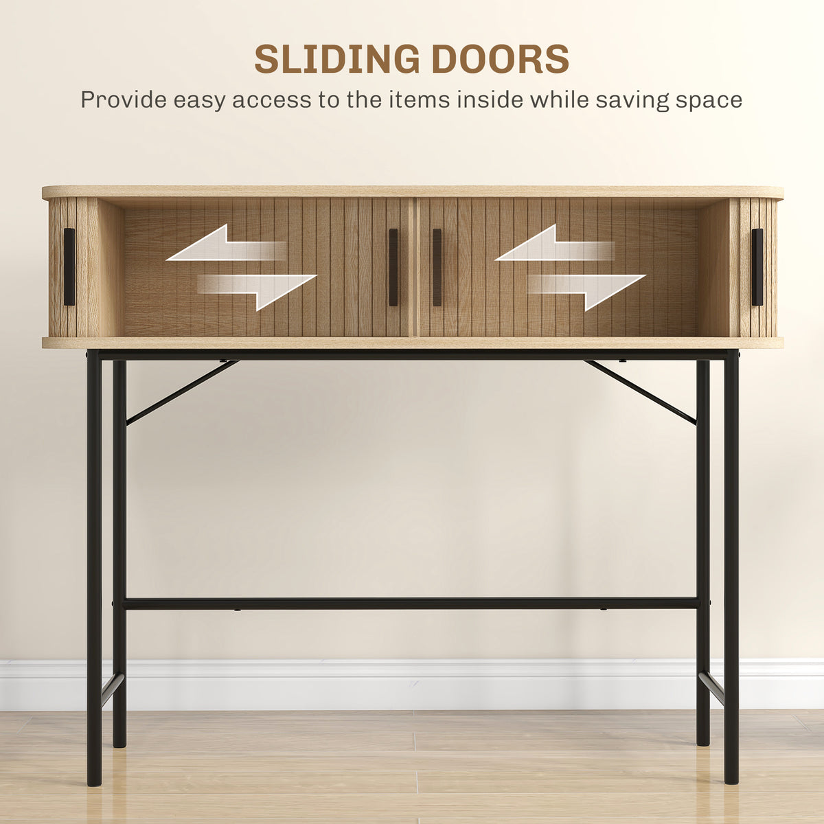 Mid-Century Entryway Console Table with Storage Compartments, Oak