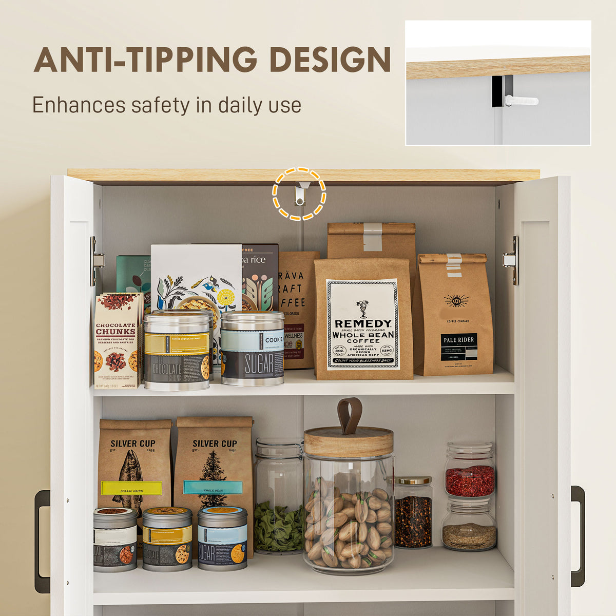 Tall Kitchen Pantry with 4 Rattan Doors and Adjustable Shelves – 24"W x 67"H