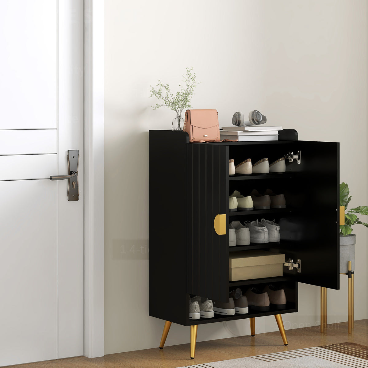 Entryway Shoe Cabinet with Open Shelves – 24"W x 39"H