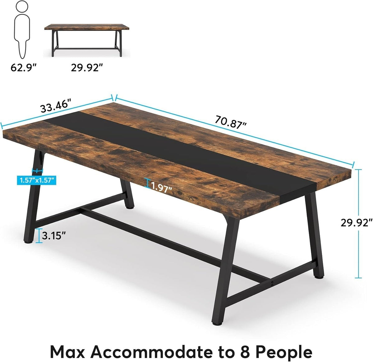 Dining Table for 8 People, 70.87" Rectangular Wood Kitchen Table