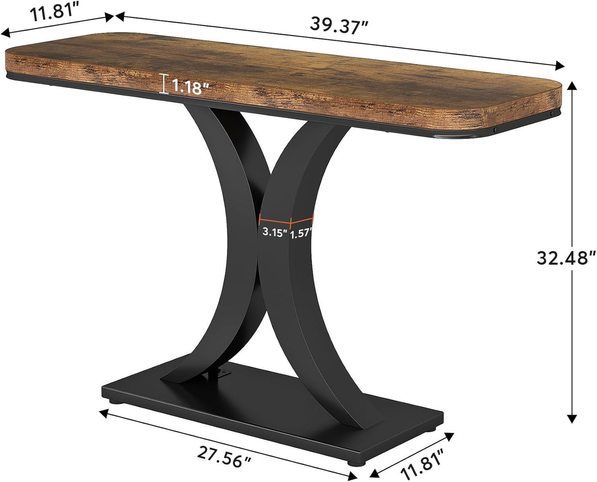 40" Console Table, Narrow Entryway Foyer Table with Geometric Base