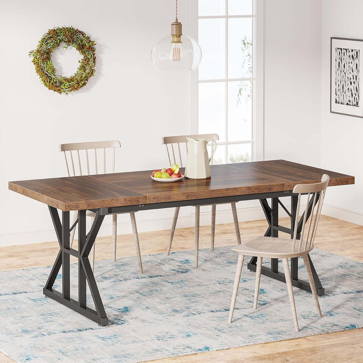 Wood Dining Table, Farmhouse 70.8" Kitchen Table for 6 People
