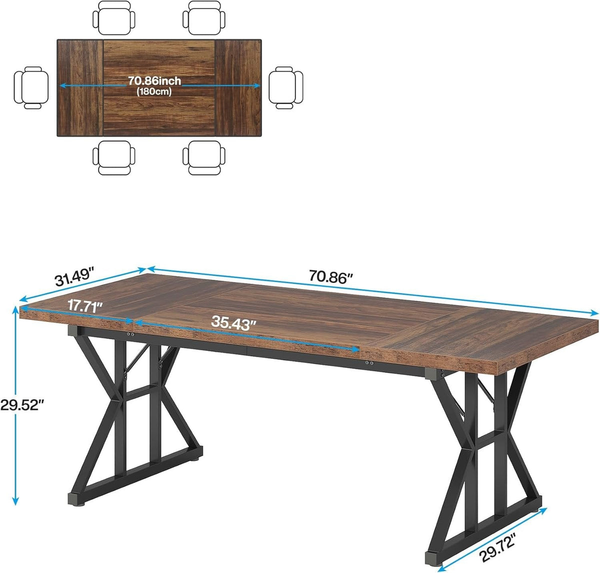 Wood Dining Table, Farmhouse 70.8" Kitchen Table for 6 People