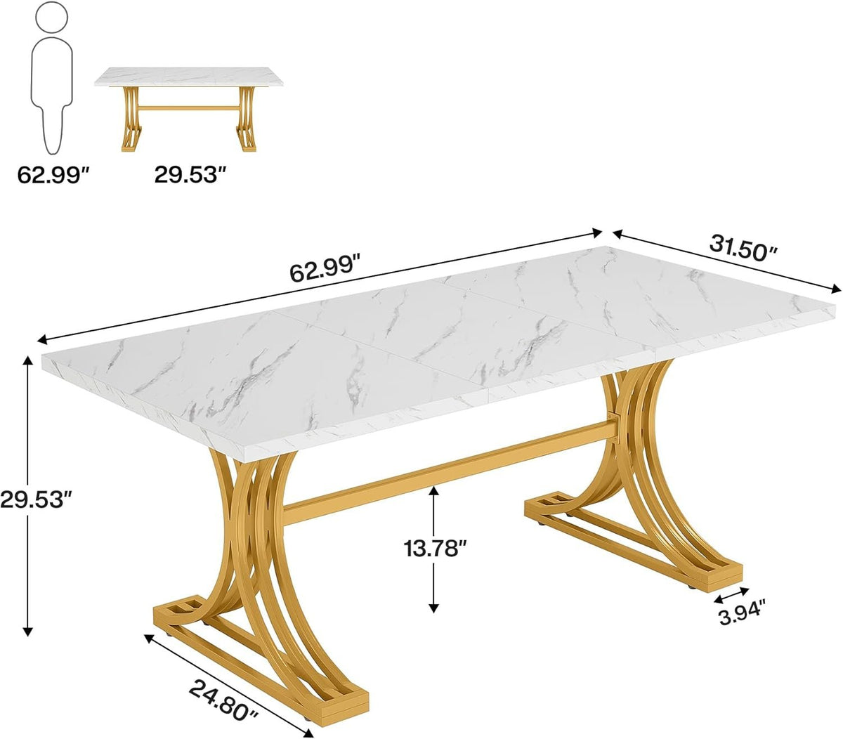 63" Executive Desk, Modern Computer Desk with Stylish Metal Legs for Home Office