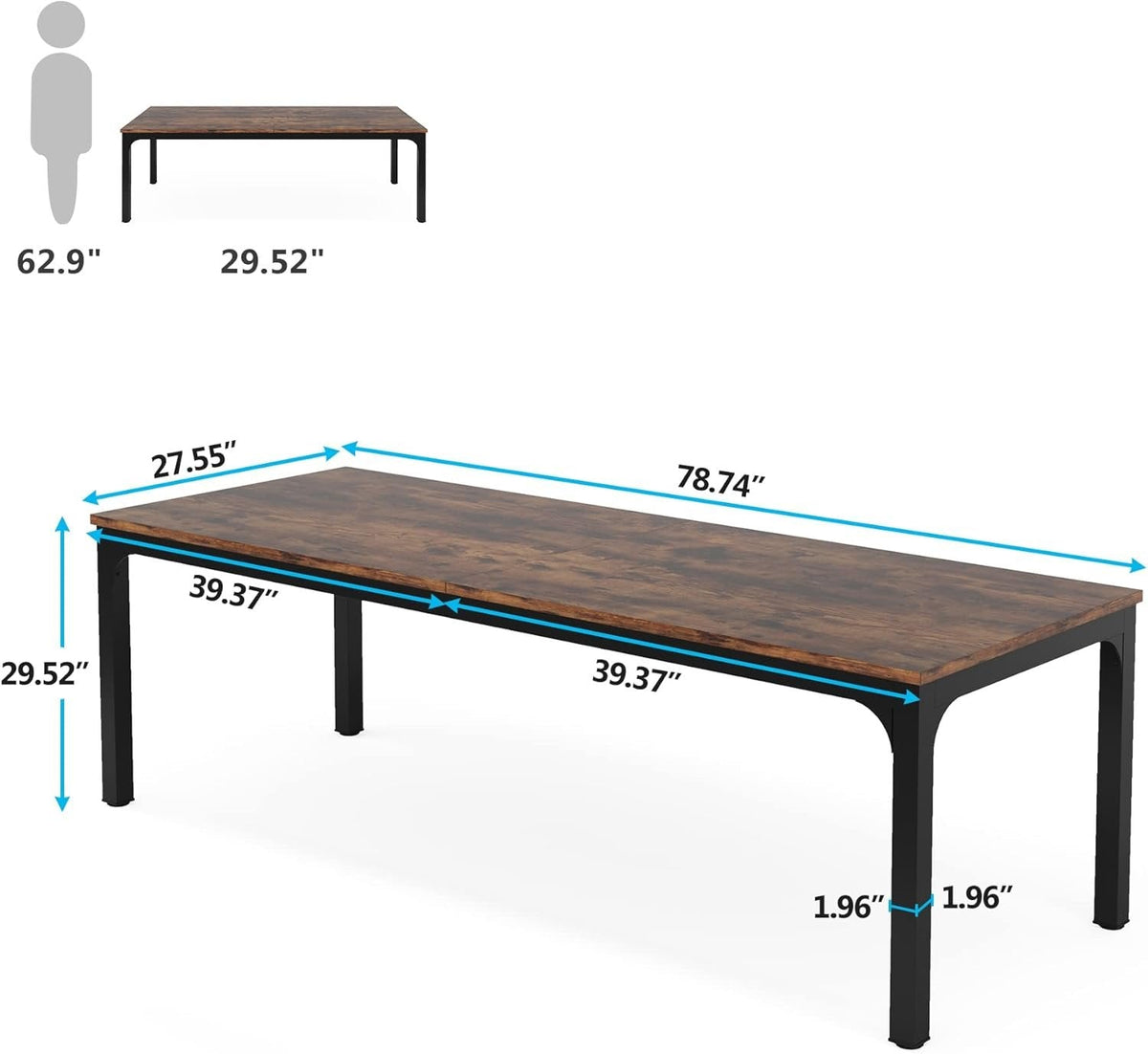 Rectangle Executive Desk, 78.7" Computer Desk 6FT Conference Table
