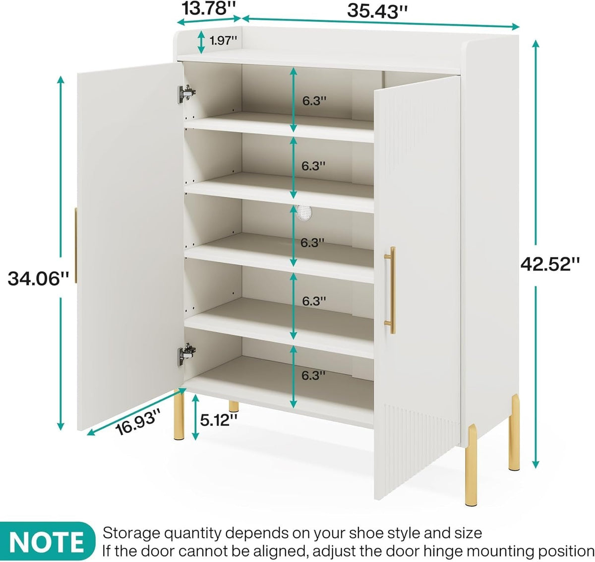 30 Pairs Shoe Cabinet, 6-Tier Modern Shoes Rack Organizer with Doors