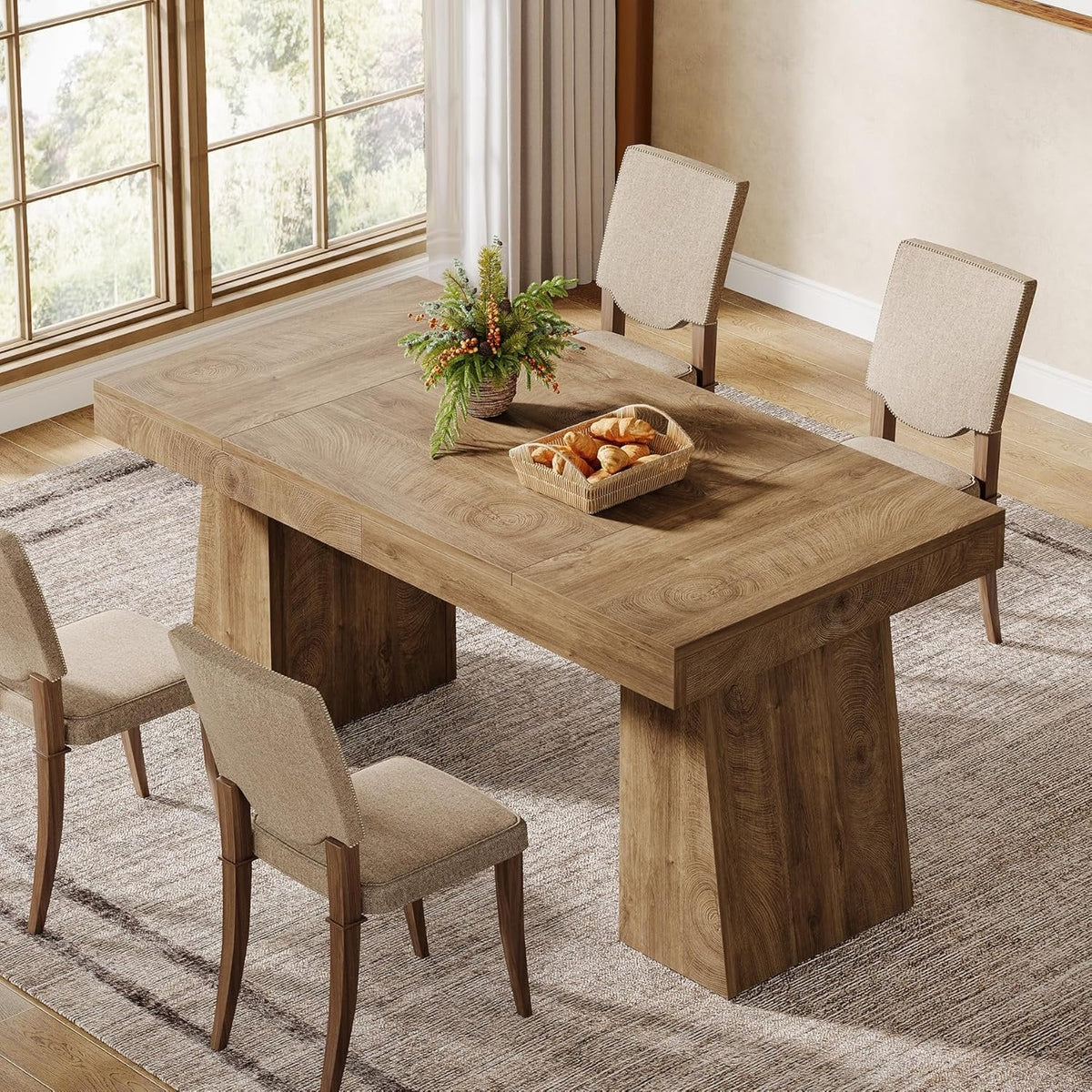 55" Dining Table for 4-6, Rectangular Kitchen Table with Sturdy Legs