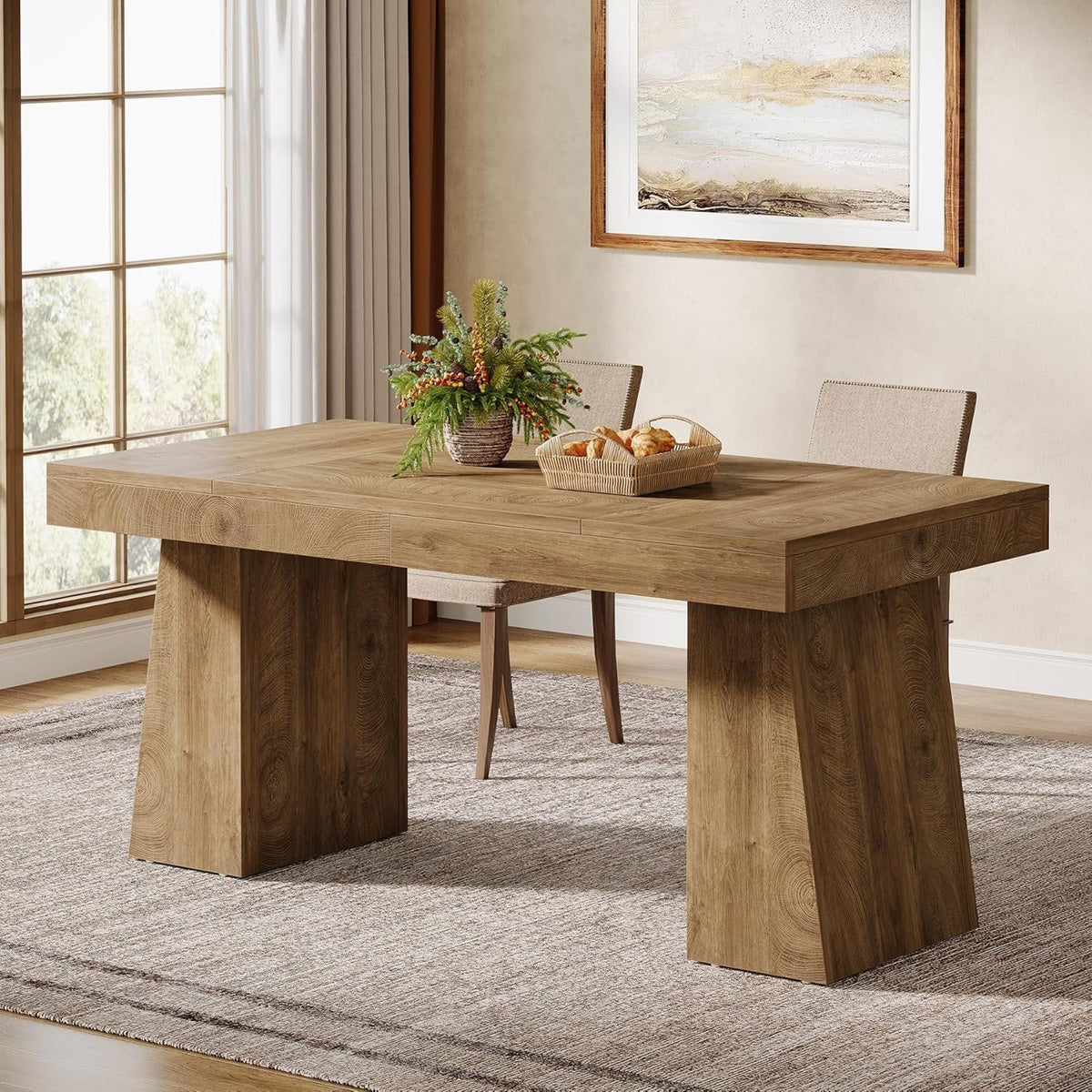 55" Dining Table for 4-6, Rectangular Kitchen Table with Sturdy Legs