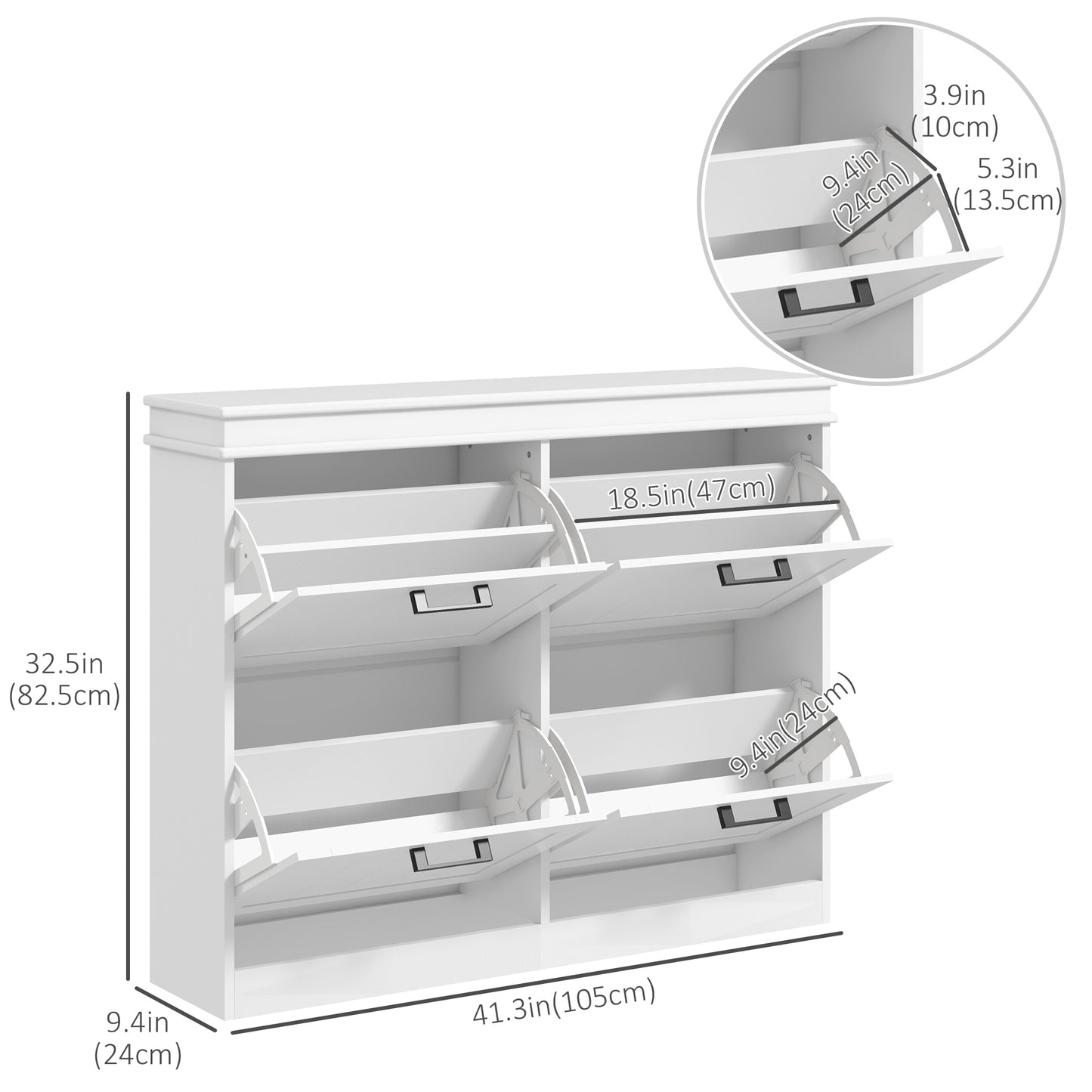 HOMCOM White Narrow Shoe Cabinet with 4 Flip Drawers and Adjustable Shelves