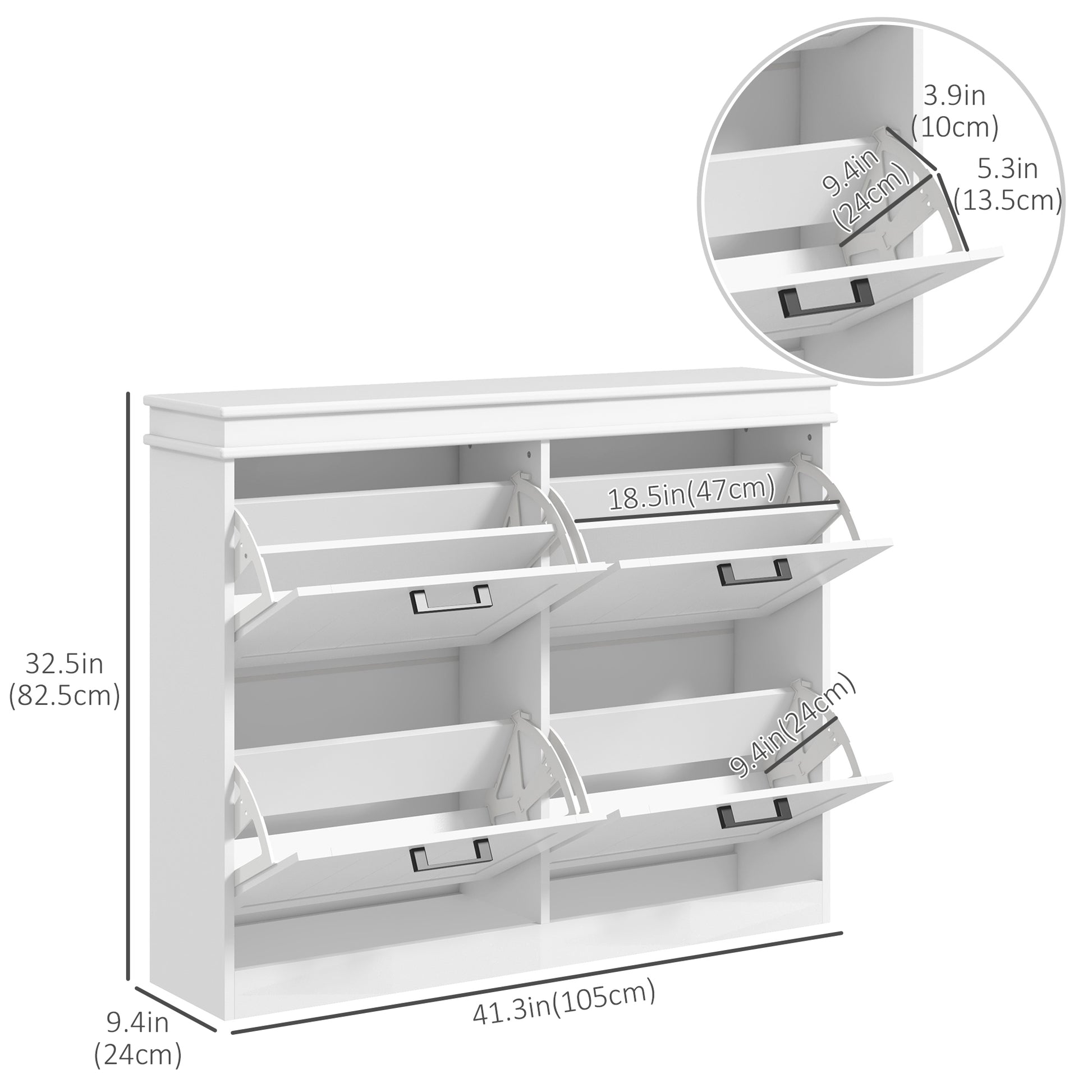 HOMCOM White Narrow Shoe Cabinet with 4 Flip Drawers and Adjustable Shelves
