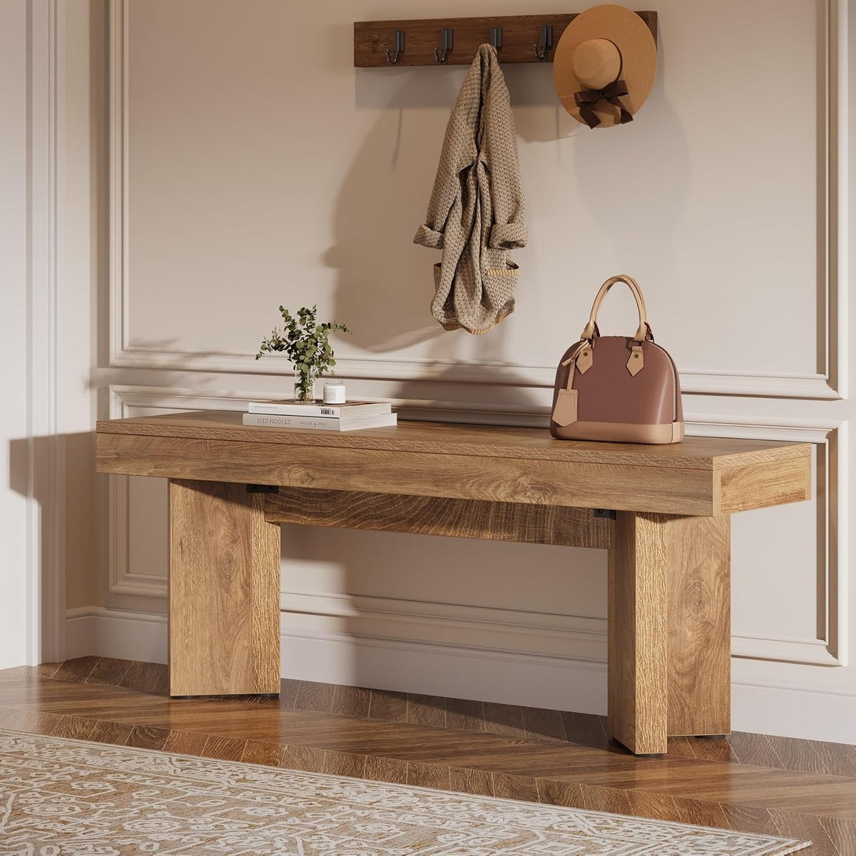47" Entryway Bench, Farmhouse End of Bed Bench for Bedroom, Hallway