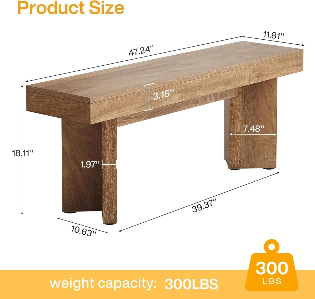 47" Entryway Bench, Farmhouse End of Bed Bench for Bedroom, Hallway