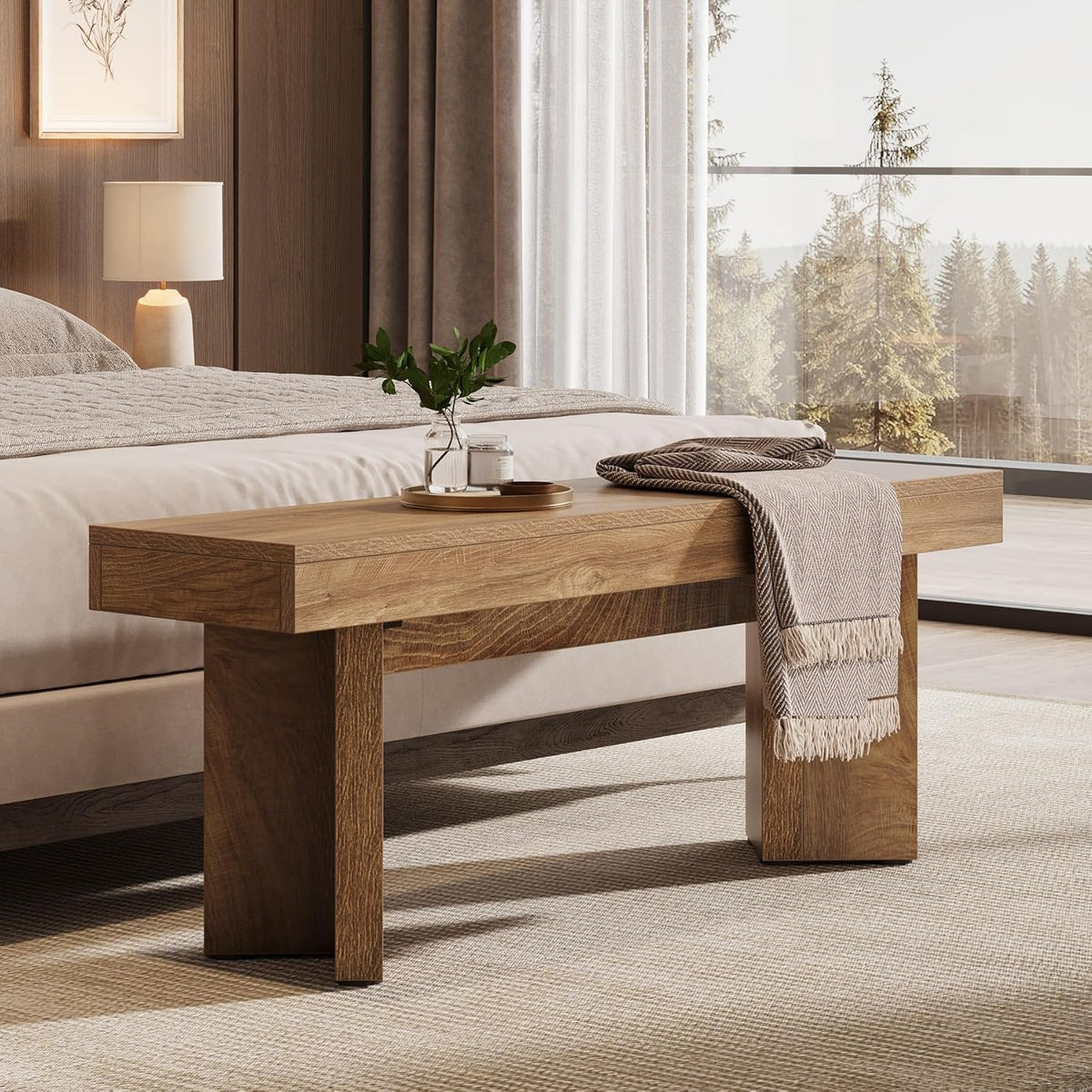 47" Entryway Bench, Farmhouse End of Bed Bench for Bedroom, Hallway