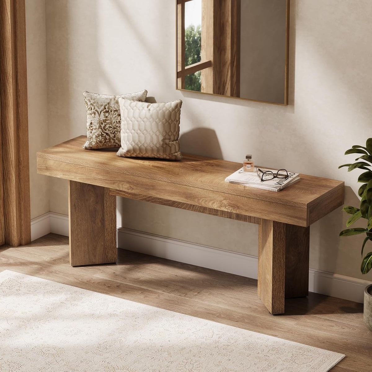 47" Entryway Bench, Farmhouse End of Bed Bench for Bedroom, Hallway
