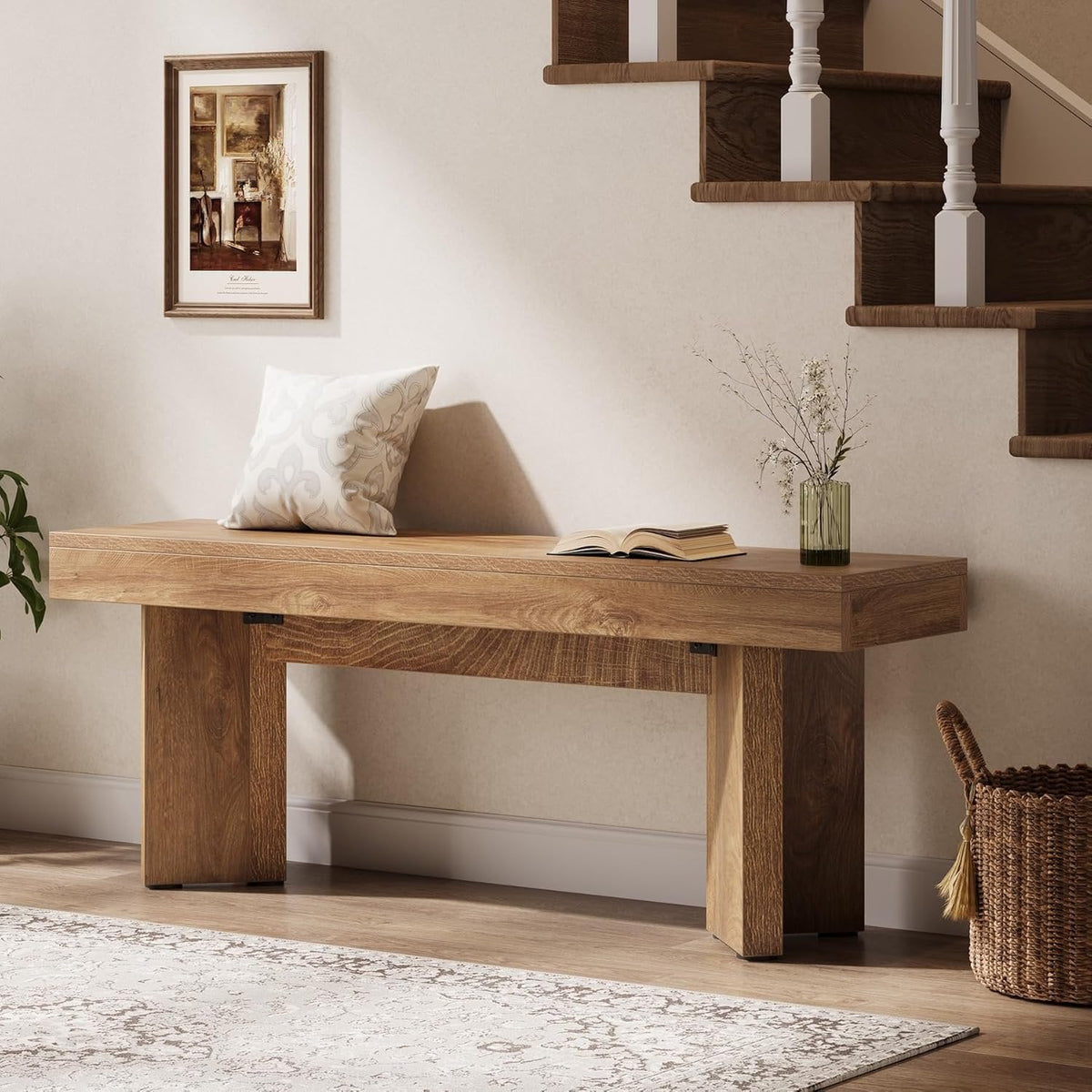 47" Entryway Bench, Farmhouse End of Bed Bench for Bedroom, Hallway