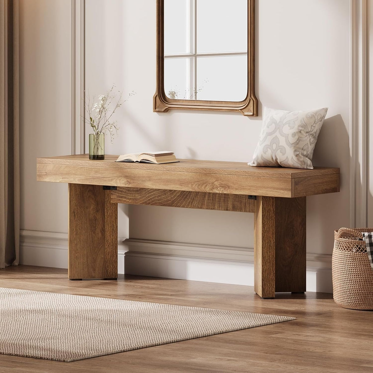 47" Entryway Bench, Farmhouse End of Bed Bench for Bedroom, Hallway