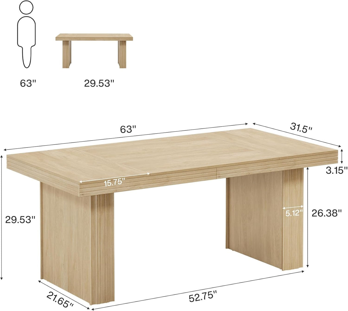 63" Executive Desk, Large Computer Desk with Heavy-Duty Legs