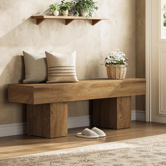 55" Entryway Bench, Farmhouse End of Bed Bench Long Dining Bench