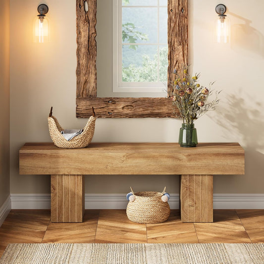 55" Entryway Bench, Farmhouse End of Bed Bench Long Dining Bench