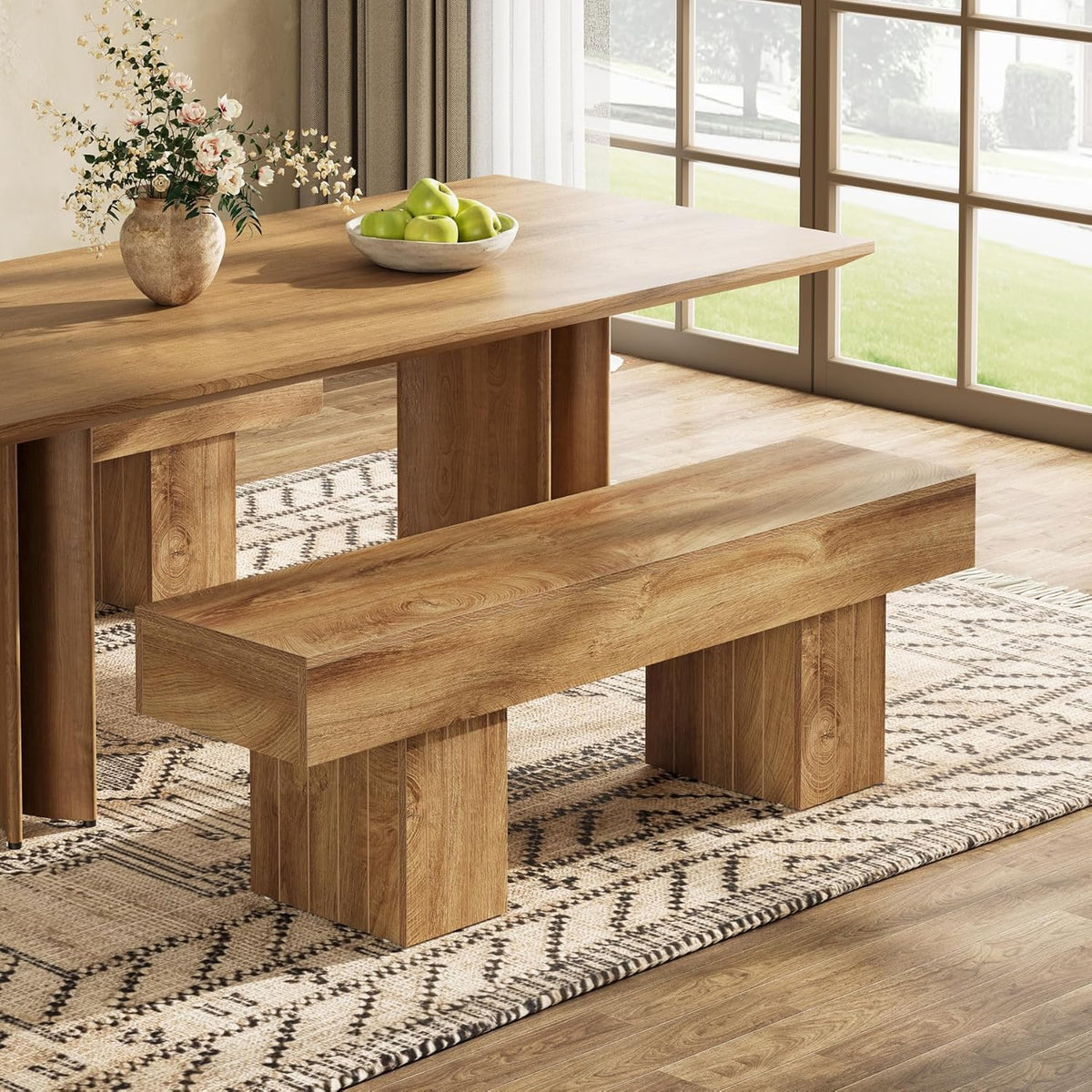 55" Entryway Bench, Farmhouse End of Bed Bench Long Dining Bench