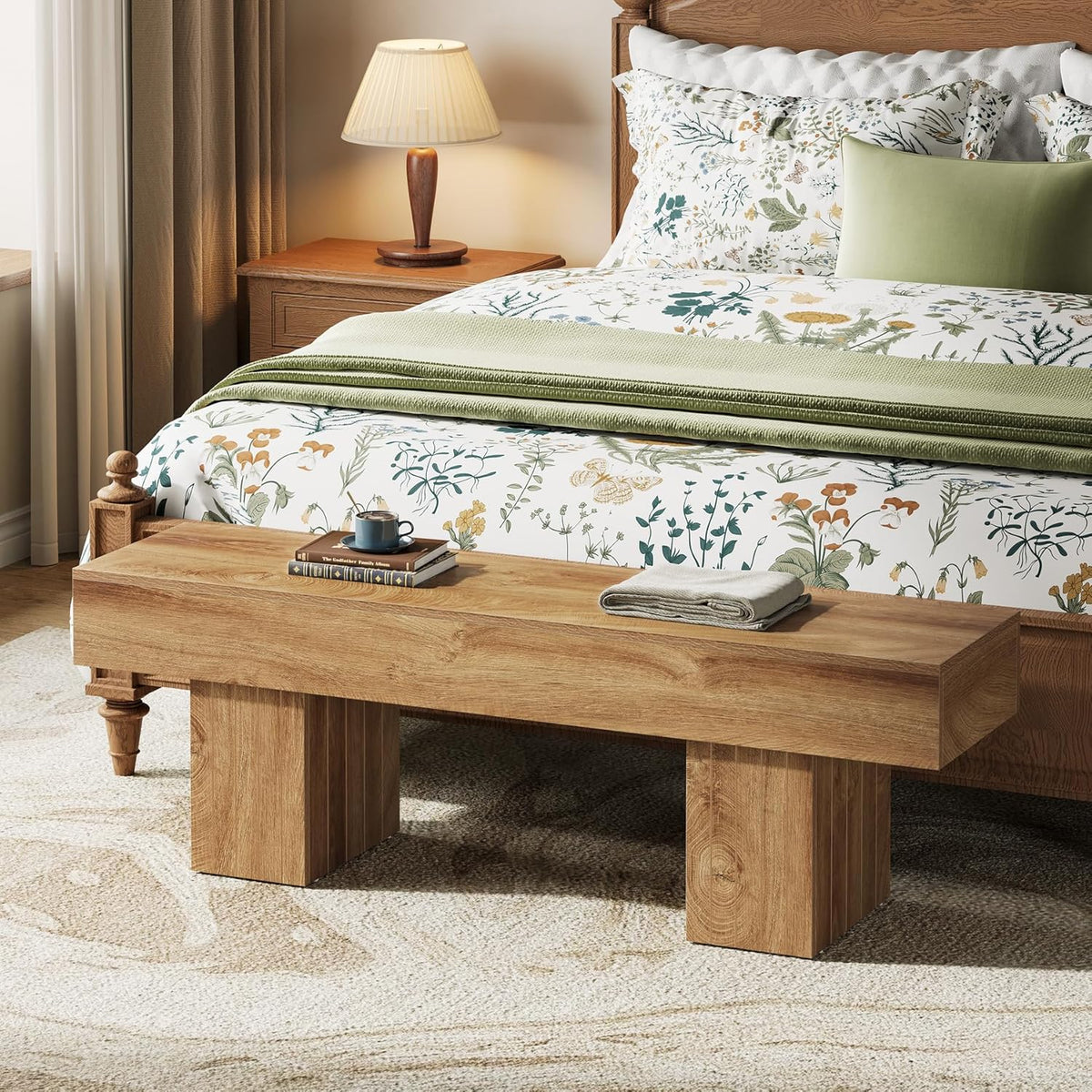 55" Entryway Bench, Farmhouse End of Bed Bench Long Dining Bench