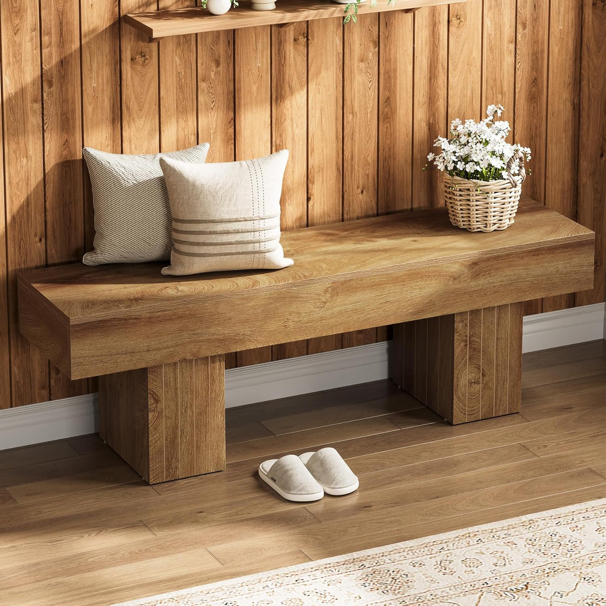 55" Entryway Bench, Farmhouse End of Bed Bench Long Dining Bench