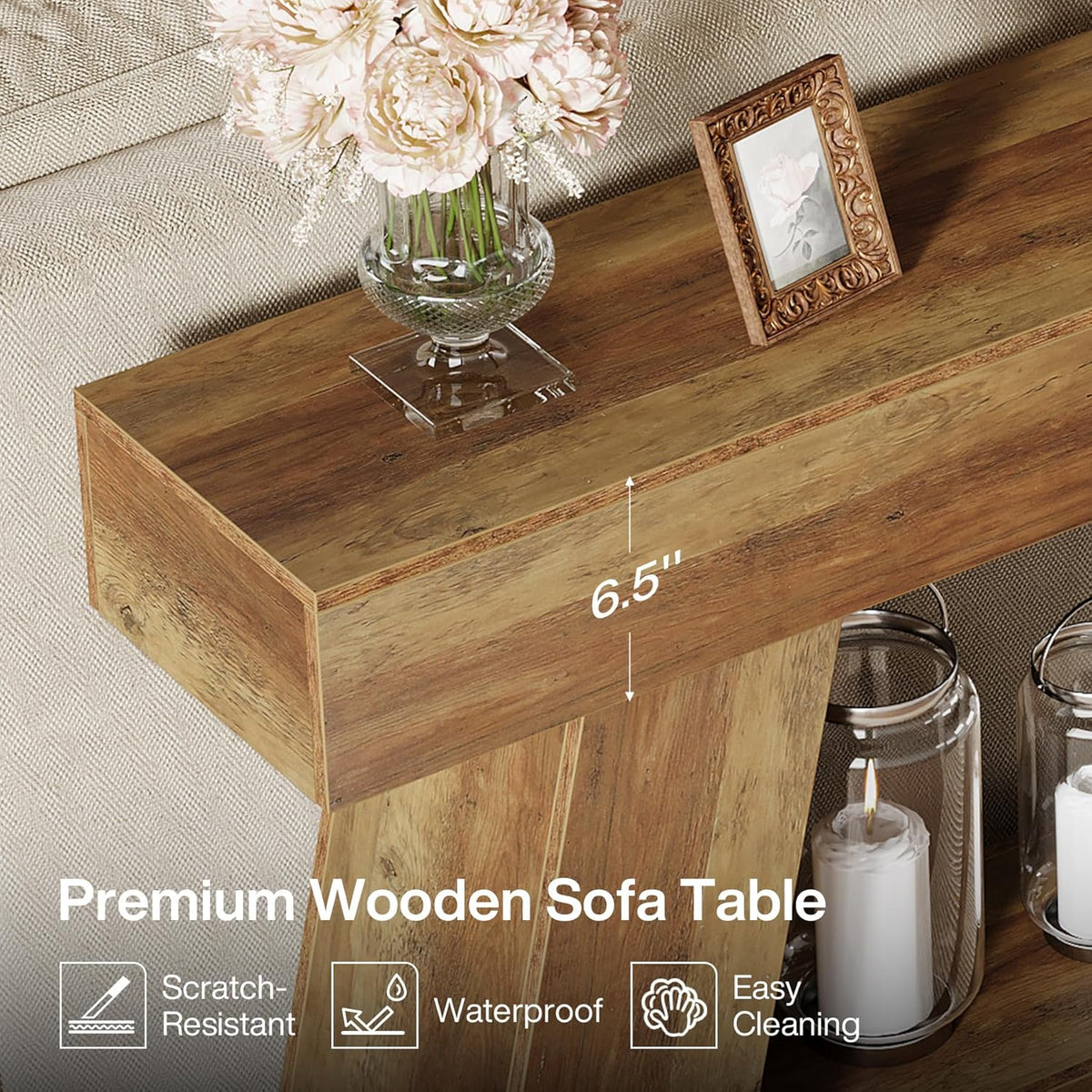 70.87" Console Table, Farmhouse 2-Tier Sofa Table with Open Storage Shelf