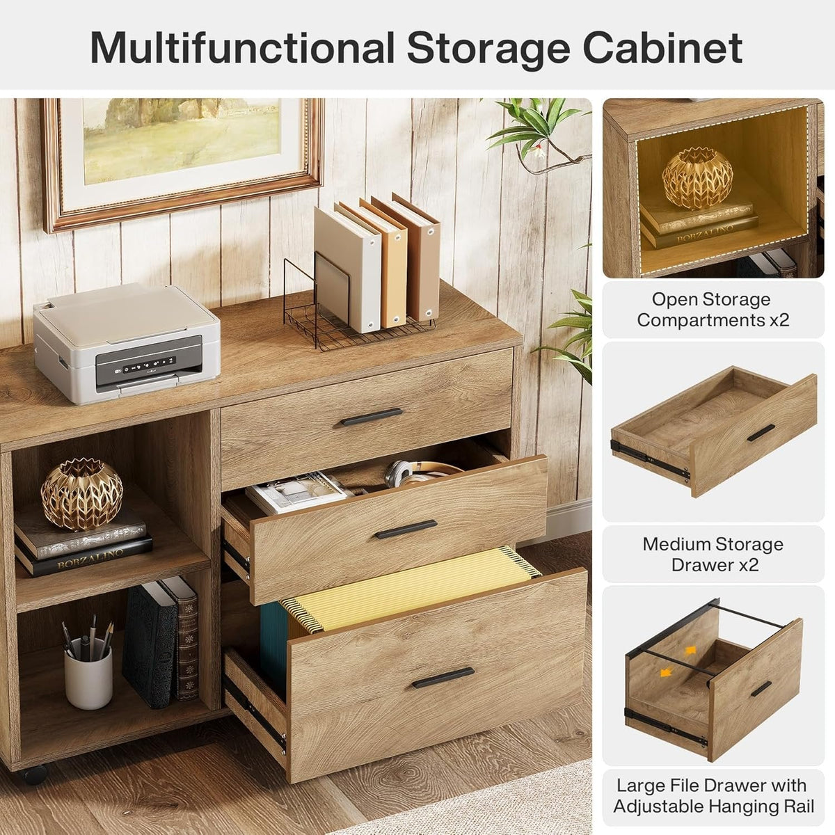 63" L Shaped Desk with Storage, Executive Office Desk with Mobile Lateral File Cabinet