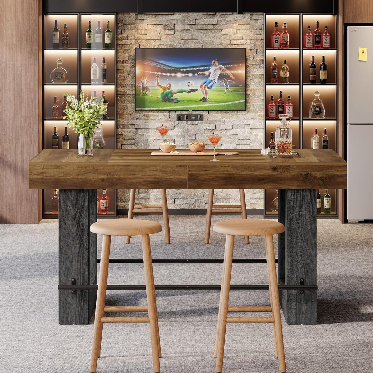 63" Counter Height Bar Table, Large High Top Pub Table Kitchen Island