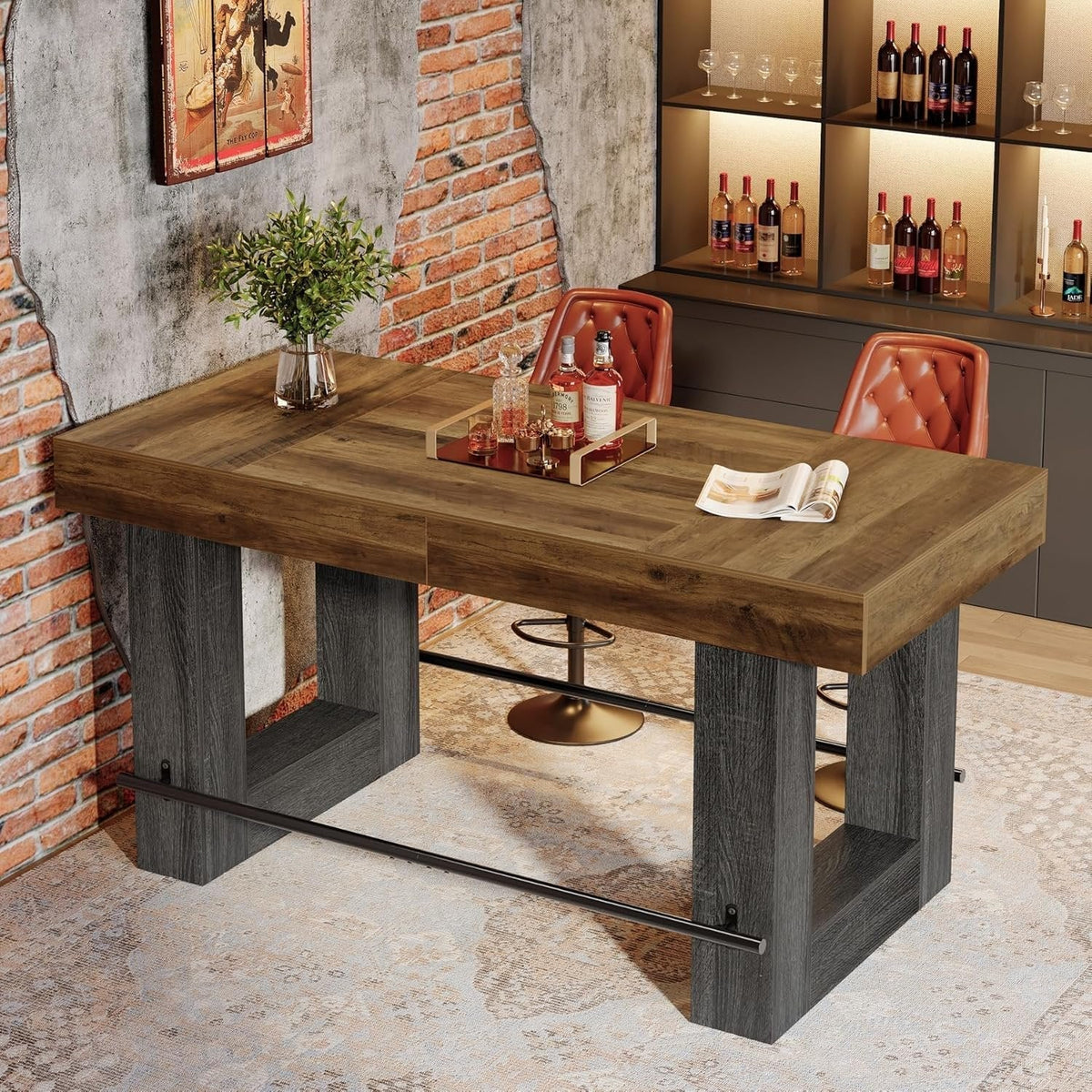 63" Counter Height Bar Table, Large High Top Pub Table Kitchen Island