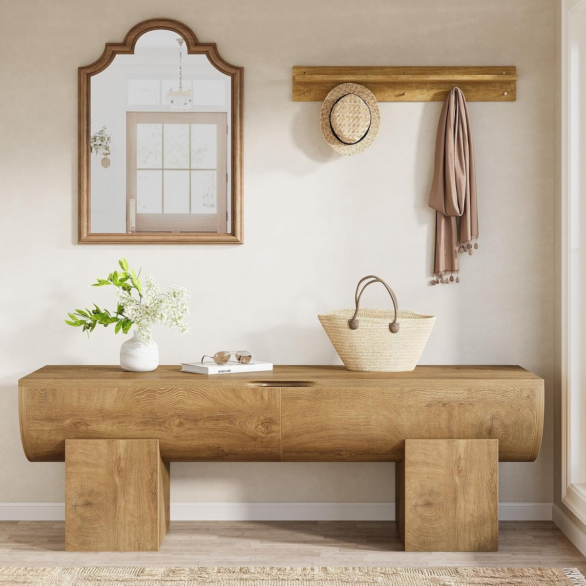 55" Farmhouse Storage Bench, Shoe Bench with Flip-Top Storage