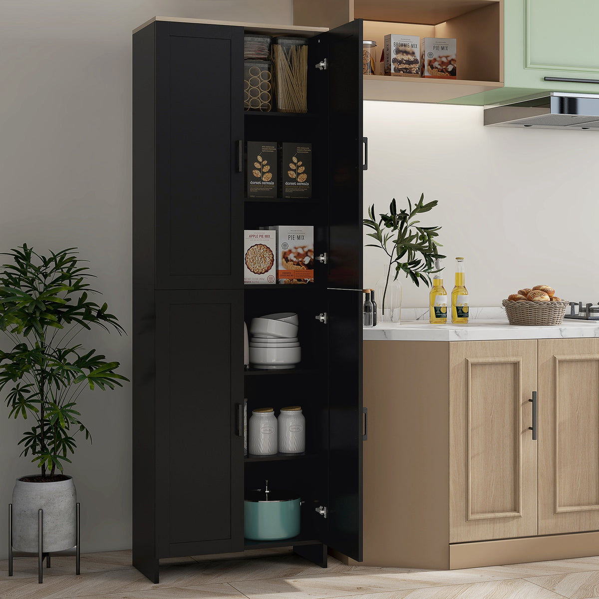 4-Door Kitchen Pantry Cabinet with Adjustable Shelves – 24"W x 67"H