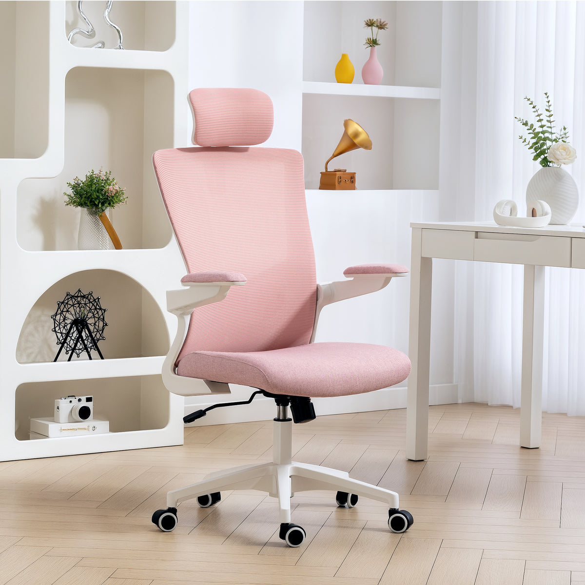 Ergonomic Office Chair, Swivel Desk Chair with Adjustable Lumbar Support, Pink