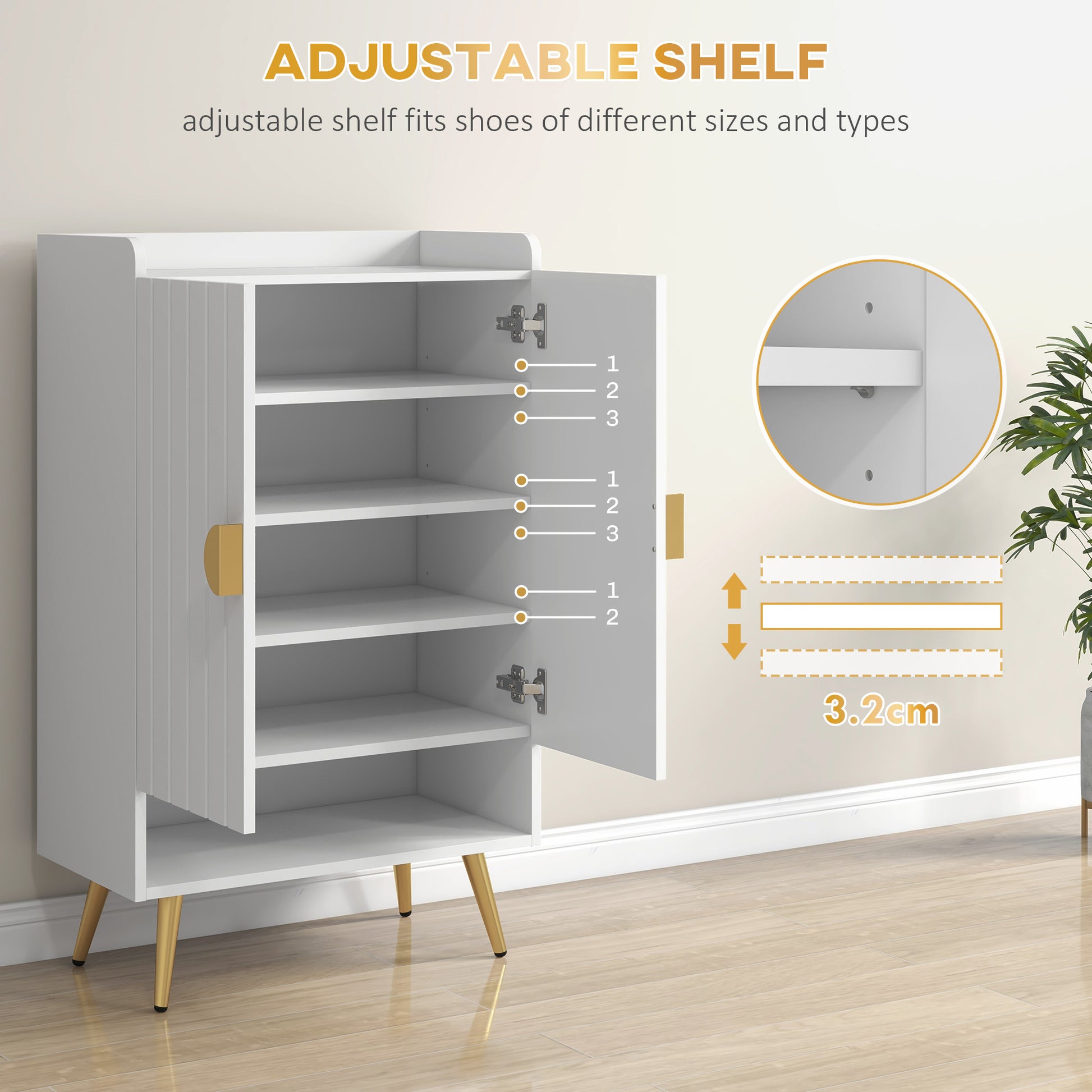 HOMCOM Narrow Entryway Shoe Cabinet, Adjustable Shelves, Open Storage, Holds 15 Pairs, White