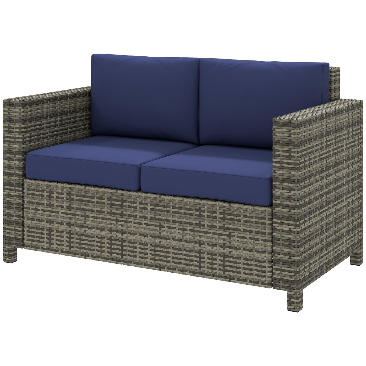 Wicker Outdoor Sofa, All Weather Patio Couch Loveseat with Cushions for Balcony, Deck, Garden, Poolside – Dark Blue