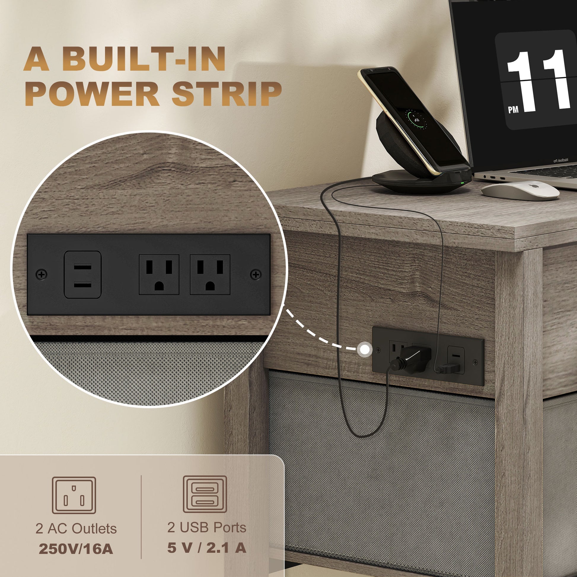 Modern Lift Top Coffee Table with Charging, Hidden Storage & Fabric Drawers